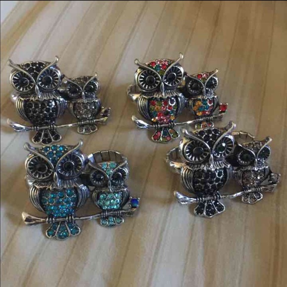 Mother Owl and Cub Ring Black/Green - Picture 1 of 4